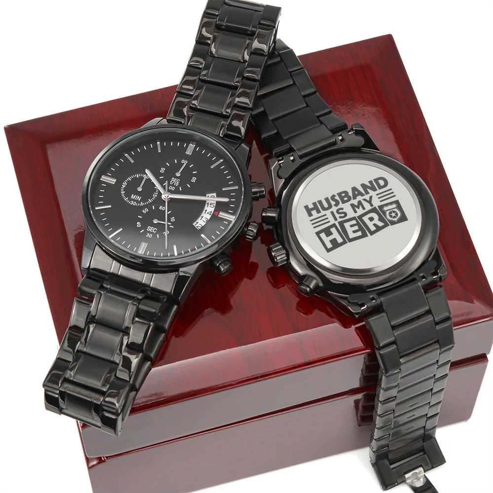 Husband My Hero Engraved Stainless Steel Watch Inspirational Message Luxury